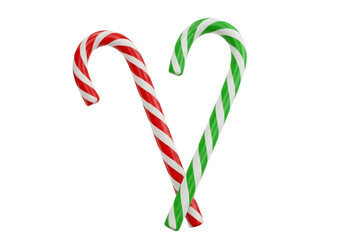 Two candy canes crossed isolated on transparent background