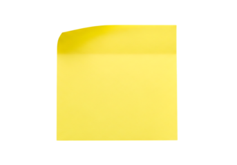 Yellow sticky note with curled corner isolated on transparent background