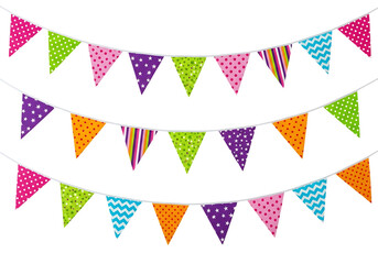 Colorful triangle bunting flags isolated on transparent background