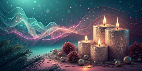 Festive Holiday Candles and Decorations with Magical Glow