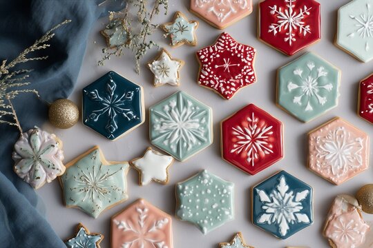Colorful Holiday Cookies Decorated with Festive Designs and Icing - Powered by Adobe