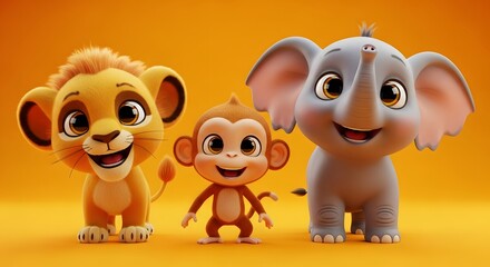 A cute cartoon animal illustration set of funny dog and baby monster characters with a smile and icon of love for children's art and design