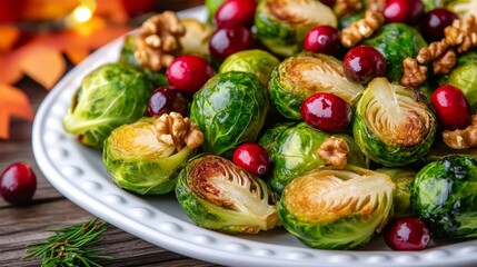 Delicious Brussels sprouts are expertly mixed with sweet cranberries and crunchy walnuts, perfect for festive meals