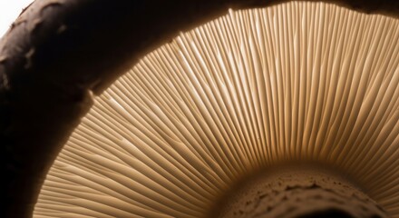 Abstract Macro Shot of Mushroom Gills Illuminating Delicate Textures And Light