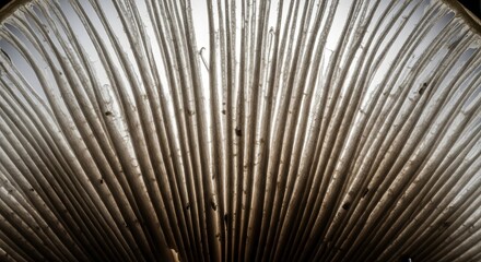 Abstract Macro Shot Of Mushroom Gills Showing Textured Lines and Delicate Details