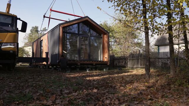 The prepared site is where the modular house is lowered into place.