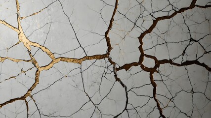 Kintsugi inspired cracked marble texture with gold repair lines, elegant luxury ceramic background

