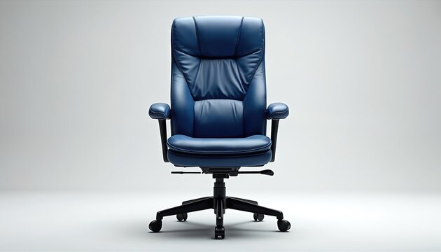 Elegant blue office chair with high back isolated on white background. Modern ergonomic design for workspace or home office. Comfortable leather seat for pro use. - Powered by Adobe