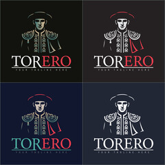 Torero spain matador bull fighter person silhouette logo set design template