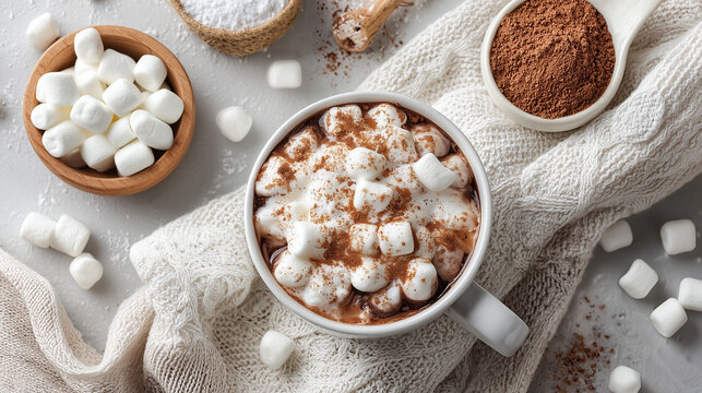 Delicious hot chocolate topped with fluffy marshmallows, perfect for winter warmth and cozy moments.