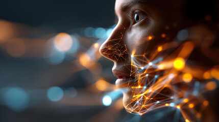 Big data technology visualization faceless data science analysis defocused artificial intelligence background generative AI deep learning machine learning algorithm display