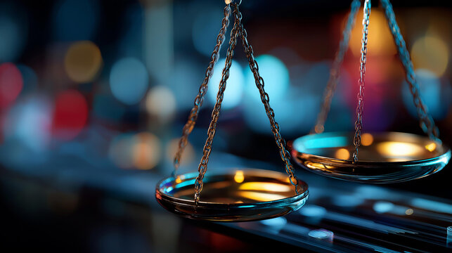 Scales of justice balancing bias and fairness faceless digital environment visualization defocused ethical AI background data analysis equity just society representation algor