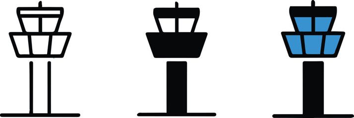 tower airport control tower icons set vector silhouette outline