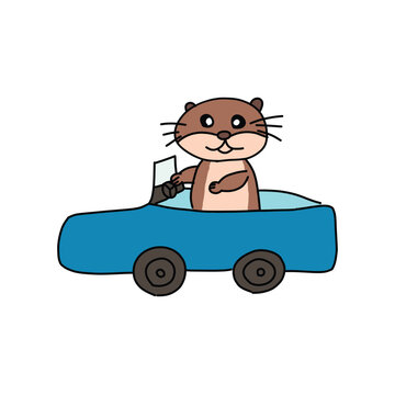 otter driving blue car clip art preview