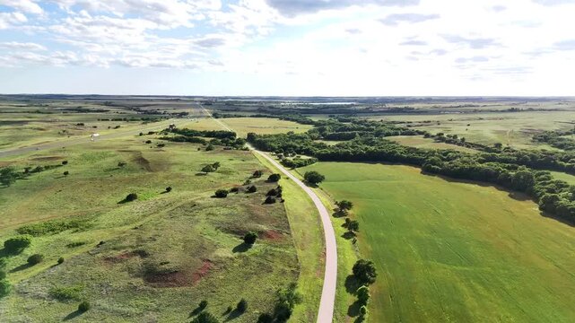 Aerial landscape of plains in rural historic US route 66 Foss Oklahoma Washita County OK