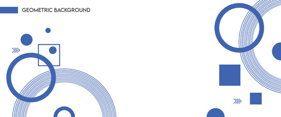 Blue Geometric Abstract – Modern Background with Circles, Squares, and Arrows on White Canvas