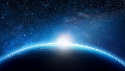 Obraz premium Universe Starry Sky Flares Bright Planet Cosmic Blue Starry Sky Galaxy Space Background Template