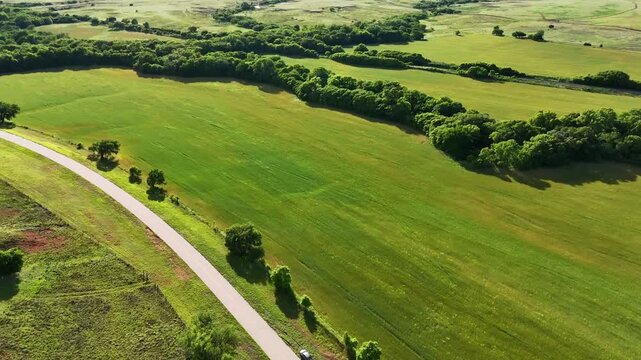 Aerial landscape of plains in rural historic US route 66 Foss Oklahoma Washita County OK