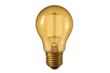 Vintage incandescent light bulb representing idea, innovation, and creativity, glowing with antique filament on transparent background