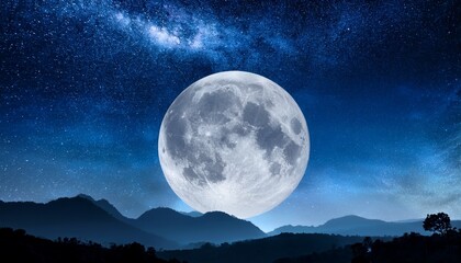 Full Moon Stars Planets And Landscape Scenery Silhouettes