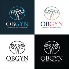 OBGYN obstetrics and gynecology clinic line art uterus medical care logo set template design