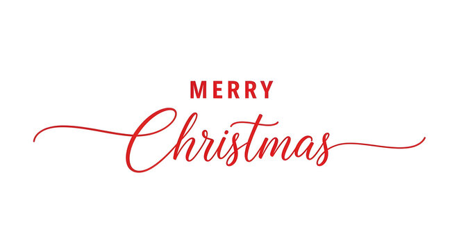 Elegant red cursive calligraphy text that says merry christmas