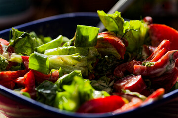 Fresh Mixed Salad in Dark Bowl With Creamy Dressing