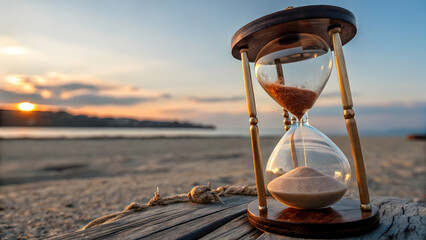 A mystical hourglass floats in a boundless, dreamlike void—its glass vessel not made of ordinary material, but of swirling, translucent liquid light