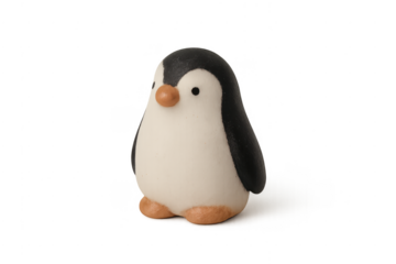 Clay penguin toy with black and white body and orange beak and feet