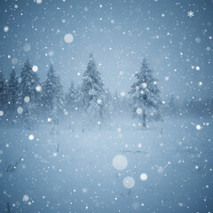 A bright winter forest scene captured during a whiteout snowfall. Bare tree trunks fade into the snowy haze as soft white flakes fill the air, giving the image a dreamy, ethereal atmosphere.