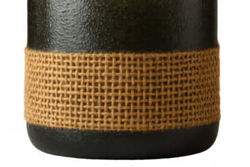 Burlap texture wrapping dark object, detailed natural weave pattern with rustic brown fibers, craft material design