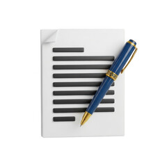 Writing pen on paper isolated on transparent background