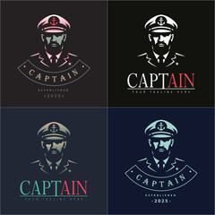 Captain sailor seaman face head silhouette logo set vintage design template