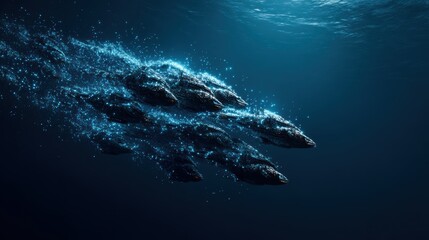 Obraz premium Glowing fish swim in digital ocean