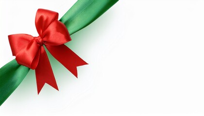 Green Ribbon With Red Bow On Top Left Corner Transparent And White Background Png Image