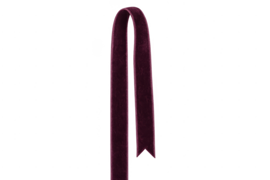 Velvet ribbon bookmark loop isolated on transparent background