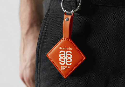 Keychain Mockup Hanging from Belt Loop
