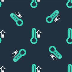 Line Meteorology thermometer measuring heat and cold icon isolated seamless pattern on black background. Thermometer equipment showing hot or cold weather. Vector