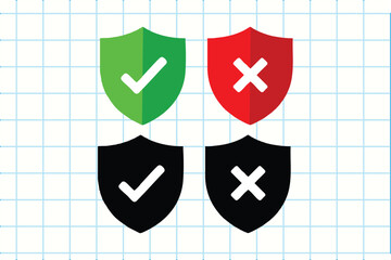 Shields with checkmarks and crosses