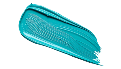 textured abstract cyan color paint stroke isolated on transparent background, png