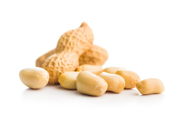 Peanuts in shell. Groundnuts isolated on white background.