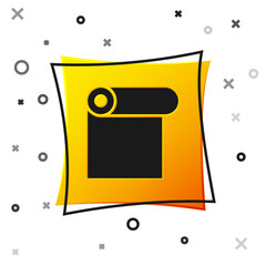 Black Roll of paper icon isolated on white background. Yellow square button. Vector