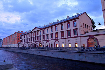 View of the Griboyedov Canal embankment in Saint Petersburg.