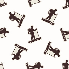 Christian pilgrim backpaker hand drawn seamless vector pattern. Religious home decor pilgrimage motif for scrapbooking paper. All over print for sunday school illustration. 