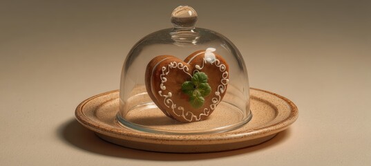 Polish piernik heart in glass cloche