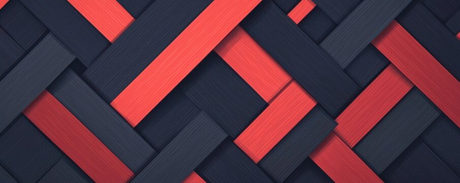 Flat illustration of red and navy blue seamless geometric pattern with overlapping rectangles