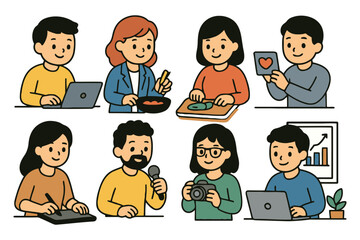 Diverse group of people engaged in various activities like working and creating