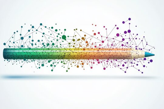 Colorful pencil connected by a network of vibrant dots forming a creative concept of technology and imagination - Powered by Adobe