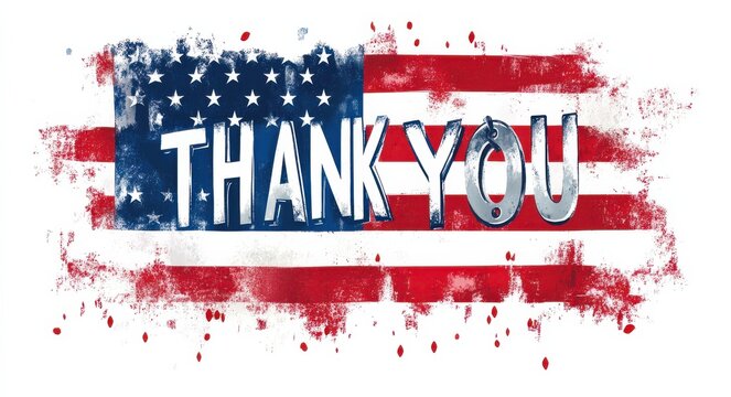 Patriotic thank you message with military dog tags and stars