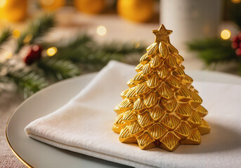 Elegant Christmas Table Setting with Gold Ornament